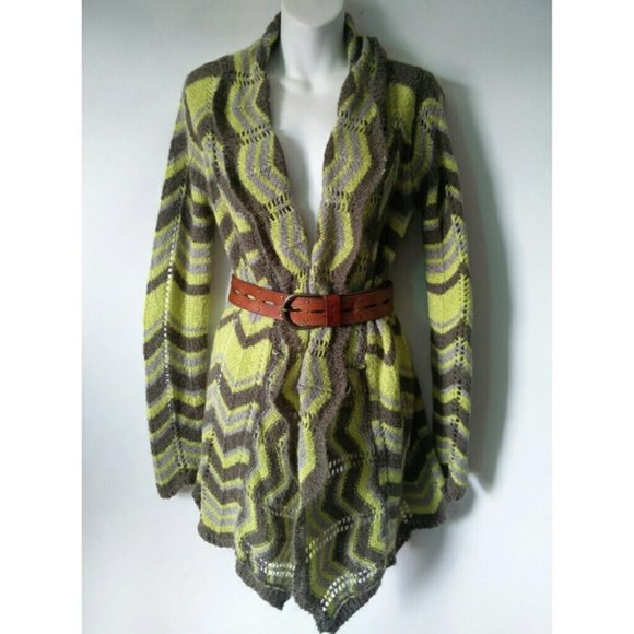 Bcbgmaxazria zigzag open front knit green cardigan Retro Revival Maximalist 70s - Picture 10 of 10